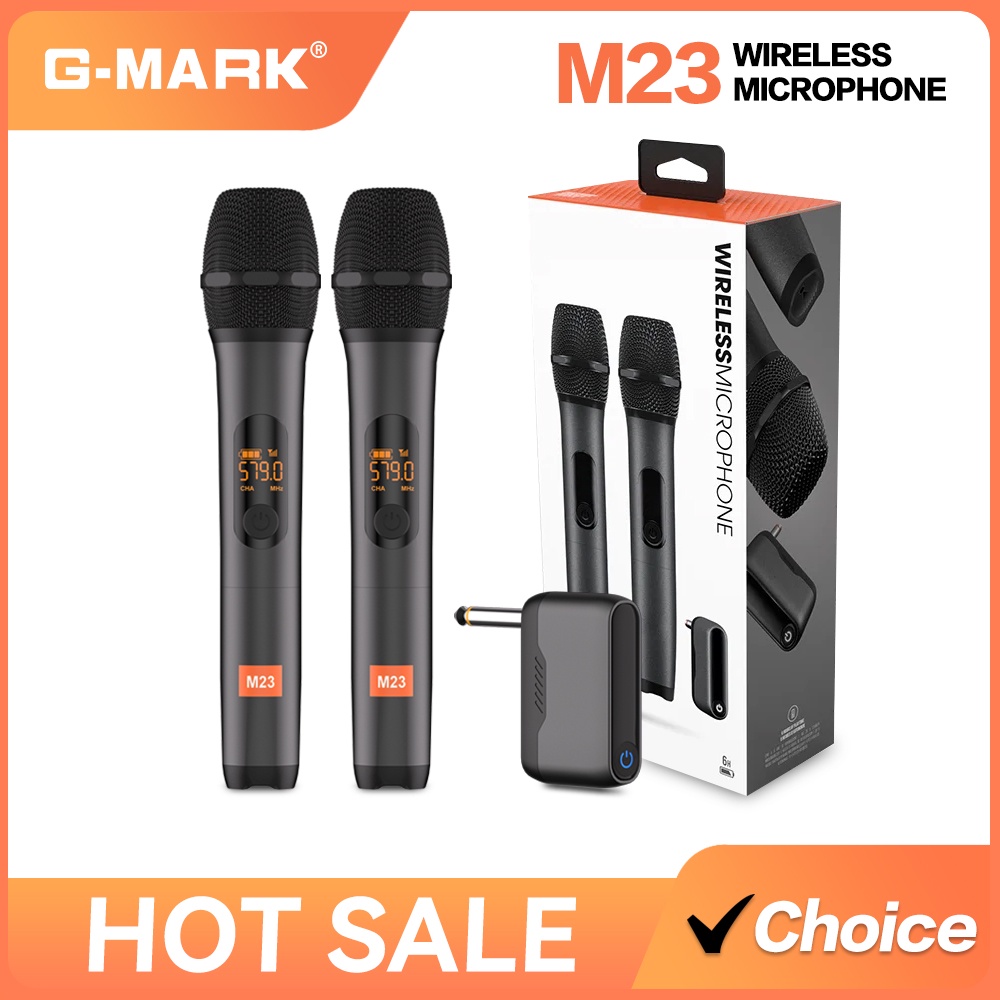 Microphone Wireless M23 Uhf 2 Channel Karaoke System Built-In Lithium Battery Cordless Handheld Mic