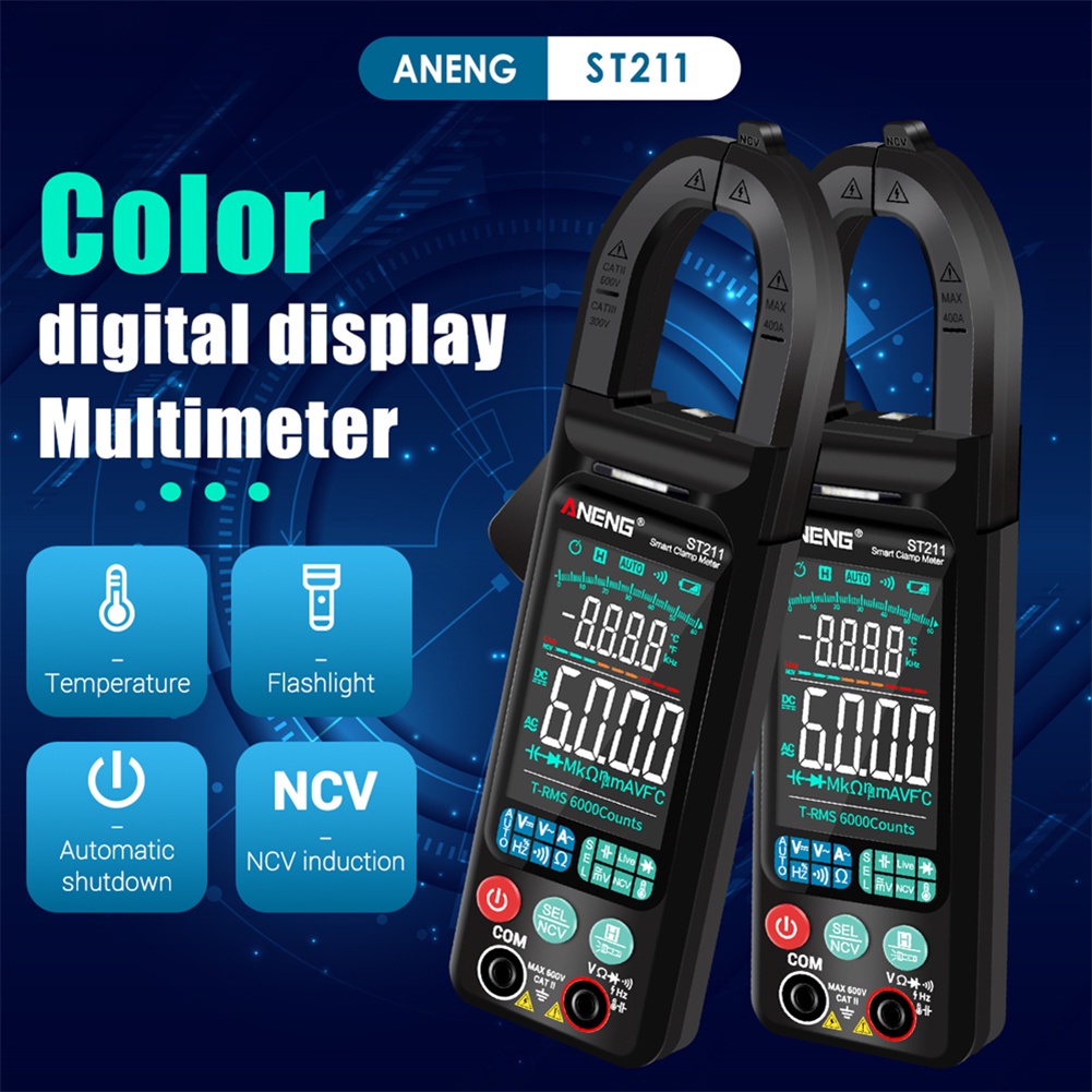 ANENG ST211 Digital Clamp Meter Multimeter Digital Ammeter Clamp 6000 Counts AC DC Current Voltage T