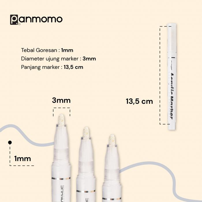 

SALE PANMOMO Acrylic Highlight Marker - Spidol Akrilik Warna Putih Silver Emas Gold White Pen
