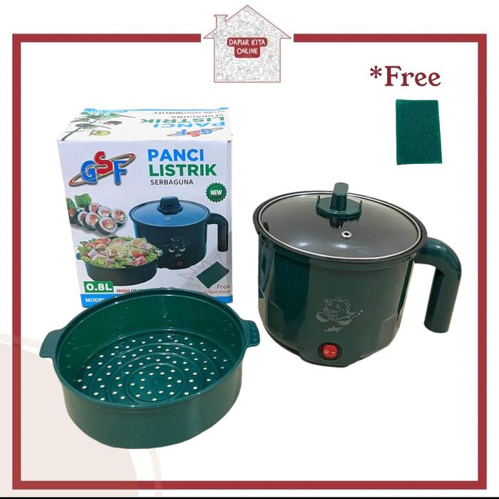 Panci Elektrik Kukus Plus Goreng Travel Multifungsi Alat Masak 18cm / Panci Listrik Teflon Anti