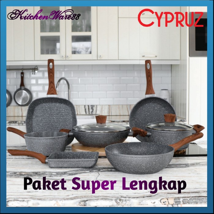 Cypruz - Paket Super Lengkap Panci Cypruz Set Cookware Marble Wajan