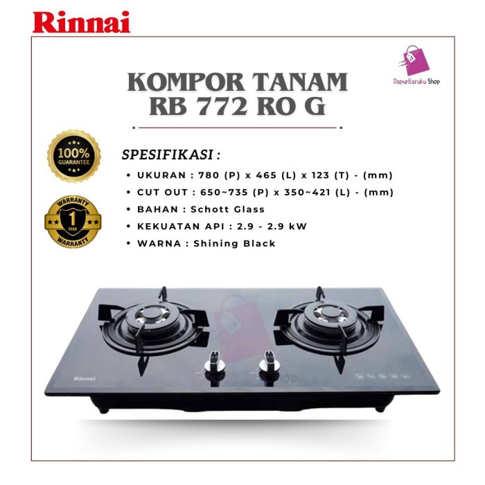 Kompor Tanam RINNAI RB 772 RO G / RB 772 RO(G)
