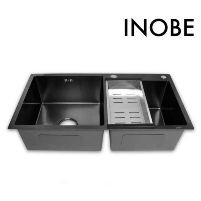 BAK CUCI PIRING INOBE 8245 HITAM 2 LUBANG BODY SAJA/KICHEN SINK 8245 BLACK TEBAL MURAH