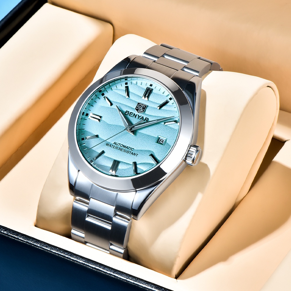 Benyar 2024 New 40Mm Desert Texture Luxury Men'S Watch Night Light Stainless Steel Men'S Automatic