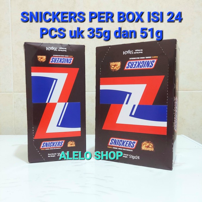 

SNICKERS CHOCOLATE 35GR 51GR BOX ISI 24 PCS PEANUT NOUGAT CARAMEL BAR SNICKERS COKLAT 35G 51G 35 51