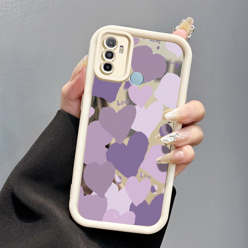 Casing Hp Untuk OPPO A53 2020 A33 2020 A53s A32 A11s Case Hati ungu cermin Kesing silikon Cesing Sof