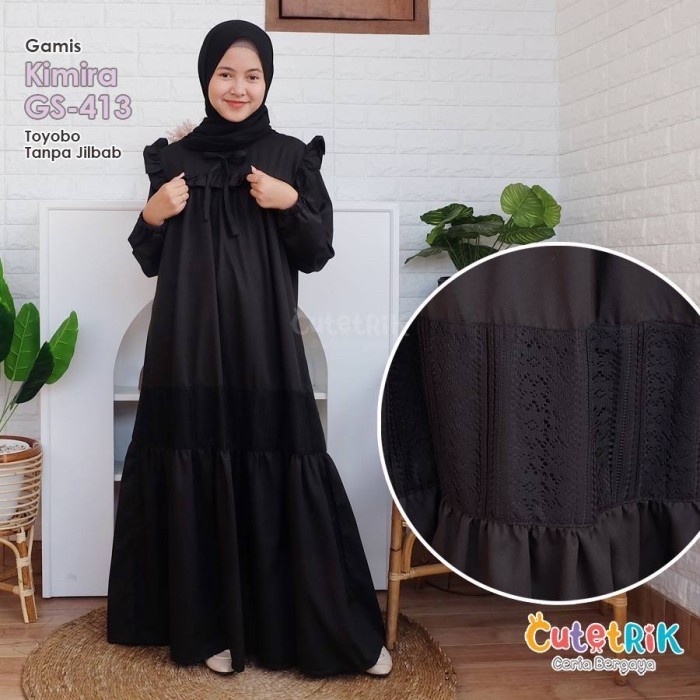 (1 tahun s.d Dewasa) GS 413 Baju Muslim Gamis Hitam Anak Remaja Dewasa Cutetrik Kimira Polos Katun