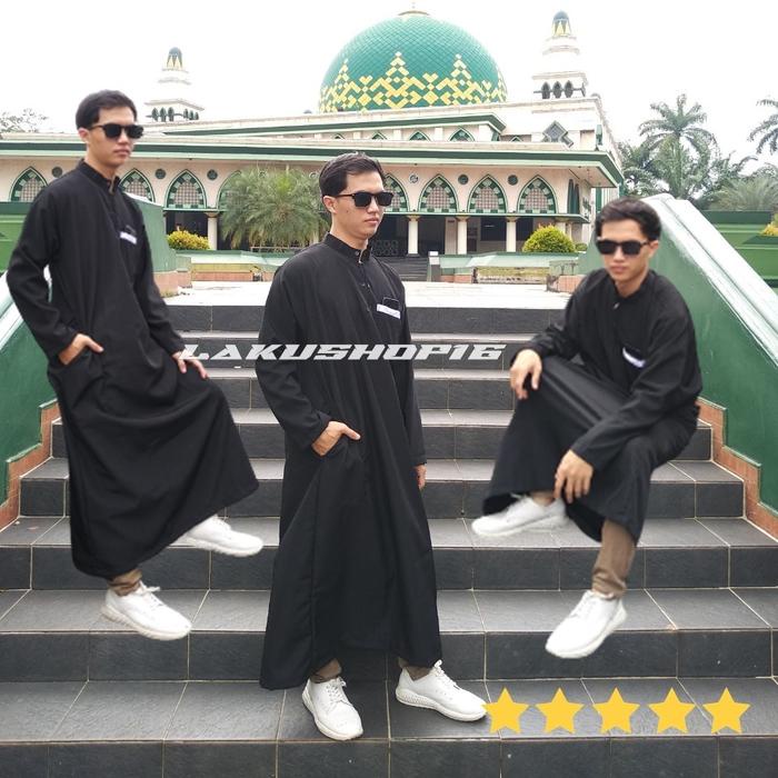 Jubah Hitam Pria Slimfit Koko Remaja Muslim Lengan Panjang Syari Mesri Pakistan Terbaru