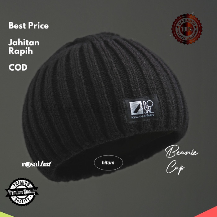 Peci Kopiah Songkok ROSAL Peci Beanie Cap - Topi Kupluk Rajut Hitam