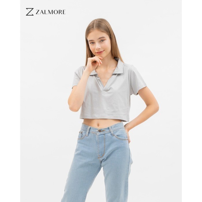 Zalmore Crop Polo Shirt Premium Cotton - Kaos Crop Top Wanita