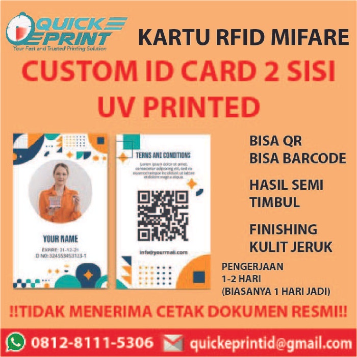 

Ready- CETAK ID CARD UV PRINTED 2 SISI KARTU RFID MIFARE 13.56 MHz