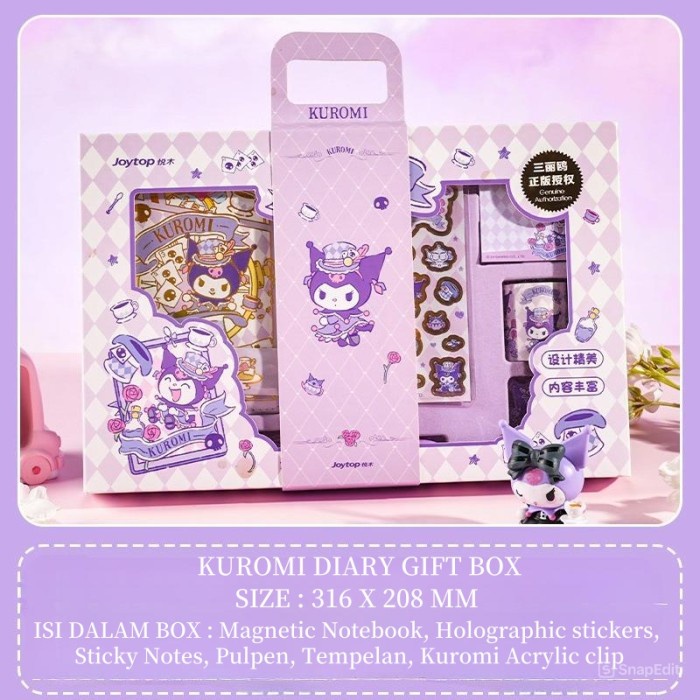 

BARANG TERLARIS SANRIO KUROMI NOTEBOOK FULLSET 6 IN 1 GIFT BOX / DIARY GIFT BOX KUROMI & MELODY /