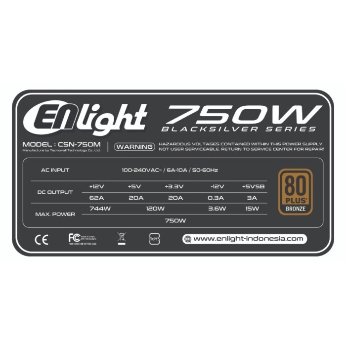 Stok Terbatas Psu Enlight 750W Black Silver - Bronze 80+ Semi Modular
