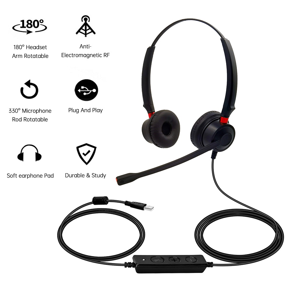 H630D-USB USB Wired Computer Headset with Microphone Noise-reduction Office Call Center Headphone Su