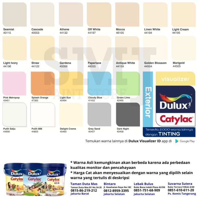TOP CAT TEMBOK INTERIOR DULUX CATYLAC SEMUA WARNA 5KG -