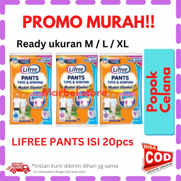 [PAKET MURAH 20PCS] LIFREE SACHET PANTS POPOK CELANA DEWASA ORANG TUA