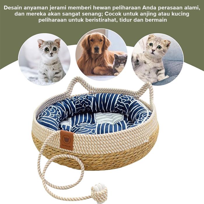 PREMIUM Tempat Tidur Kucing Rotan Tempat Tidur Kucing Tingkat Rotan Asli Kasur Kucing Cat Bed