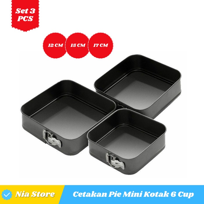 PREMIUM Loyang Bolu Kotak Mini Bongkar Pasang Set 3 12 15 17 Cm Anti Lengket
