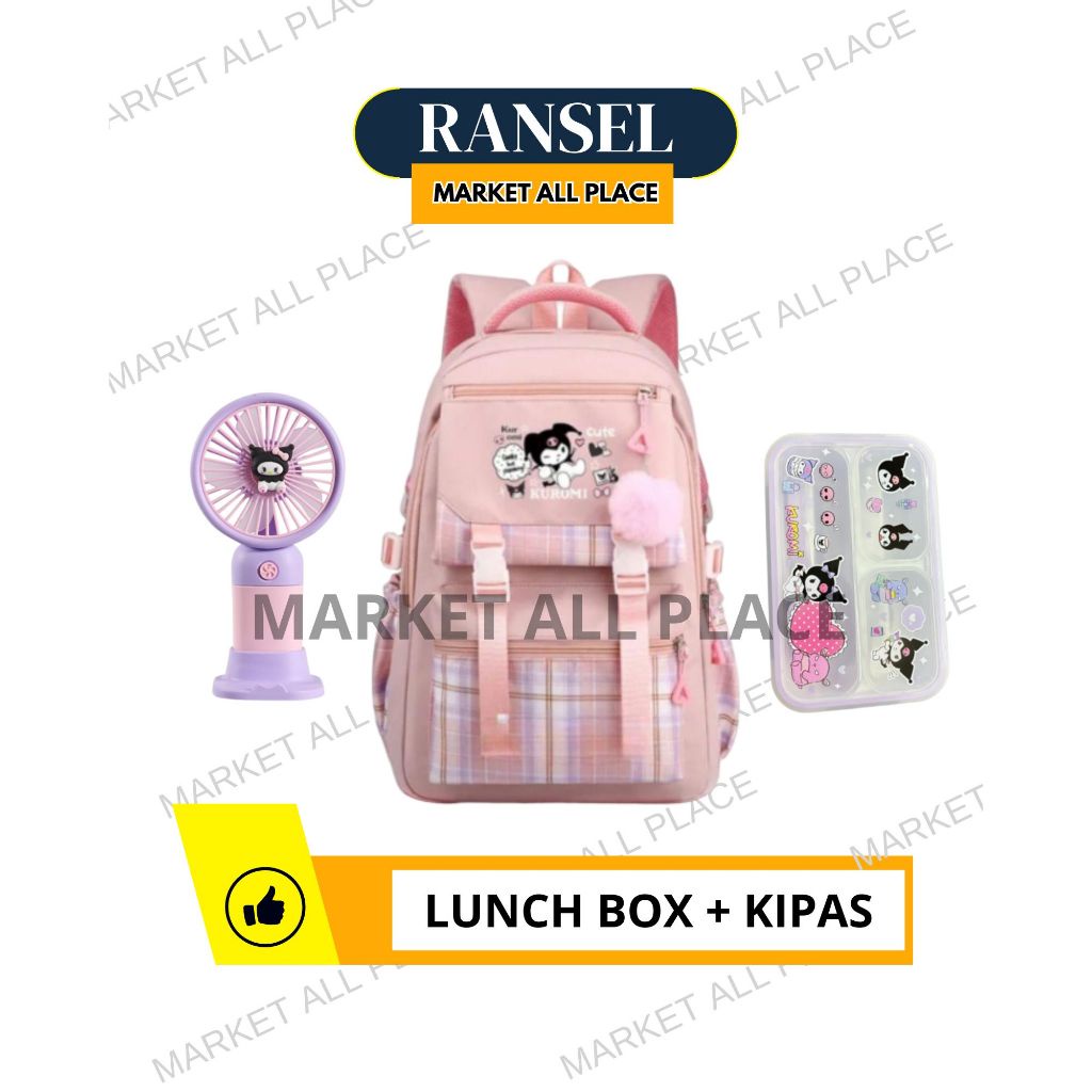 DISKON TAS RANSEL ANAK PEREMPUAN KUROMI BAGS TAS SEKOLAH ANAK FREE BOTOL MINUM NANO SPRAY JAM TANGAN