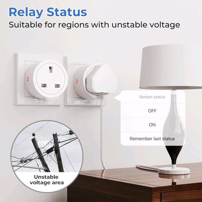 Tuya WIFI Smart Plug UK 16A Steker AC Colokan Kaki 3 Power Energy Watt Meter Monitor Daya Listrik