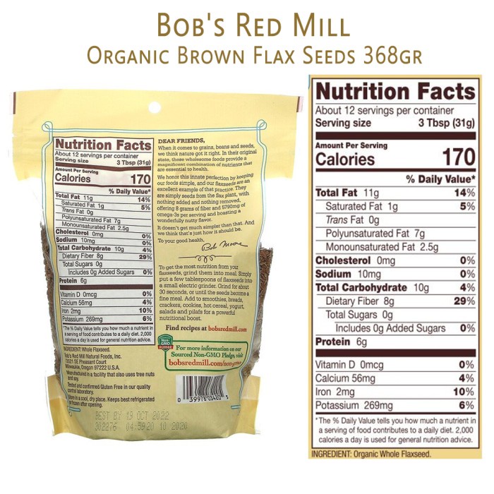 

Bob's Red Mill Organic Brown Flax Seeds 13 oz ( 368gr )