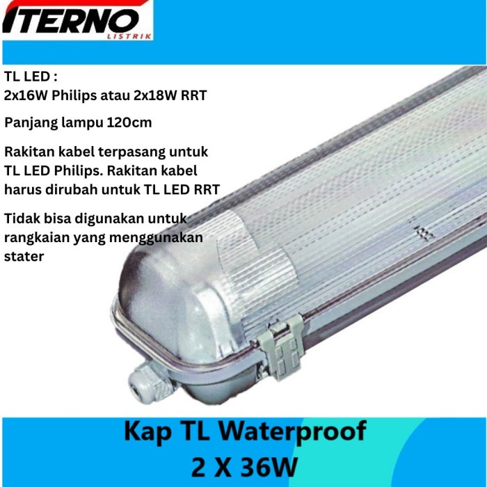 Kap Lampu Waterproof 2x36 2x36W TL LED 2x16W IP65