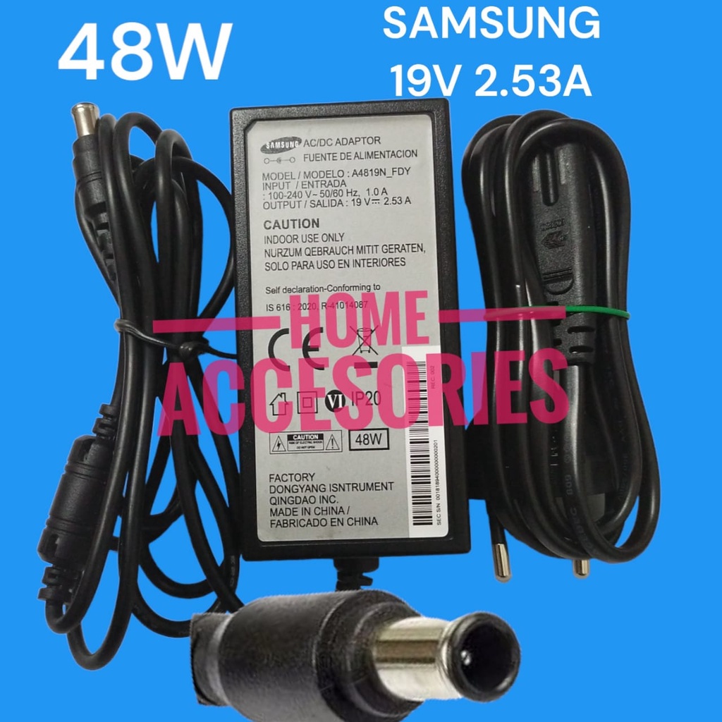 Charger Adaptor Samsung 19V 2.53A 48W Jarum Plus Kabel Power/ 48W 19V 2.53A AC Adapter Charger TVLED