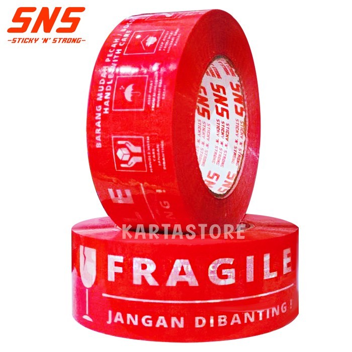 

Terbaru!! Lakban Fragile 300 Yard Full Merah Sns Sticky N Strong Packing Aman