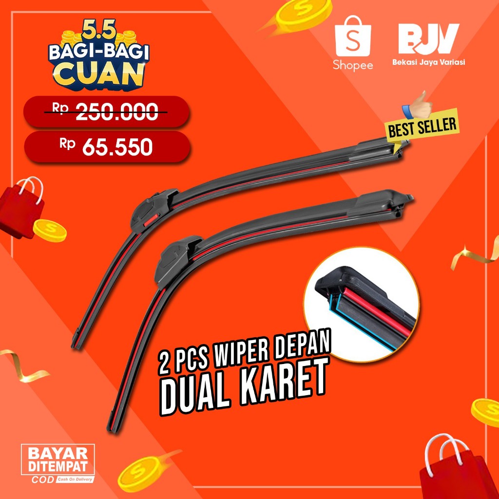 Wiper Mobil Dual Blade - Universal Semua Mobil - Wiper Frameless Dual Karet Double Blade Layer