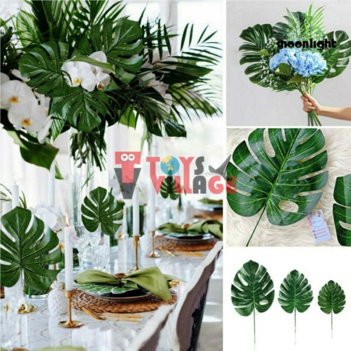 NEW Daun Tanaman Hias Palsu daun Monstera Turtle daun Janda Bolong Dekorasi Rumah Pesta Room Decor