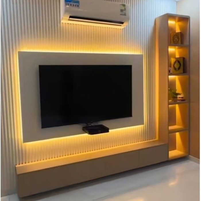 TERUJI BACKDROP TV rak tv led backlight KABINET TV Rak TV dekorasi Minimalis Tempel Dinding KUAT