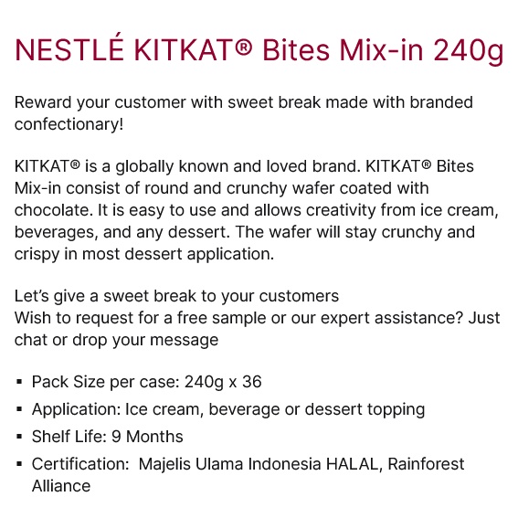 

A Nestle Kitkat Bites Mix-In 240 G/Cemilan Coklat Wafer Original, Halal