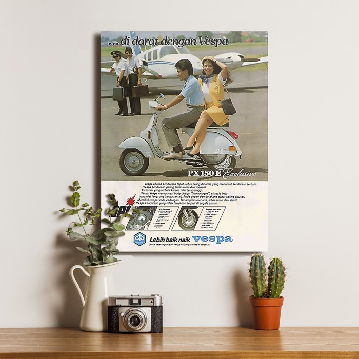 EKSLUSIF Poster Iklan Jadul Lucu Vespa PX 150 E - Dekorasi Hiasan Dinding Kayu