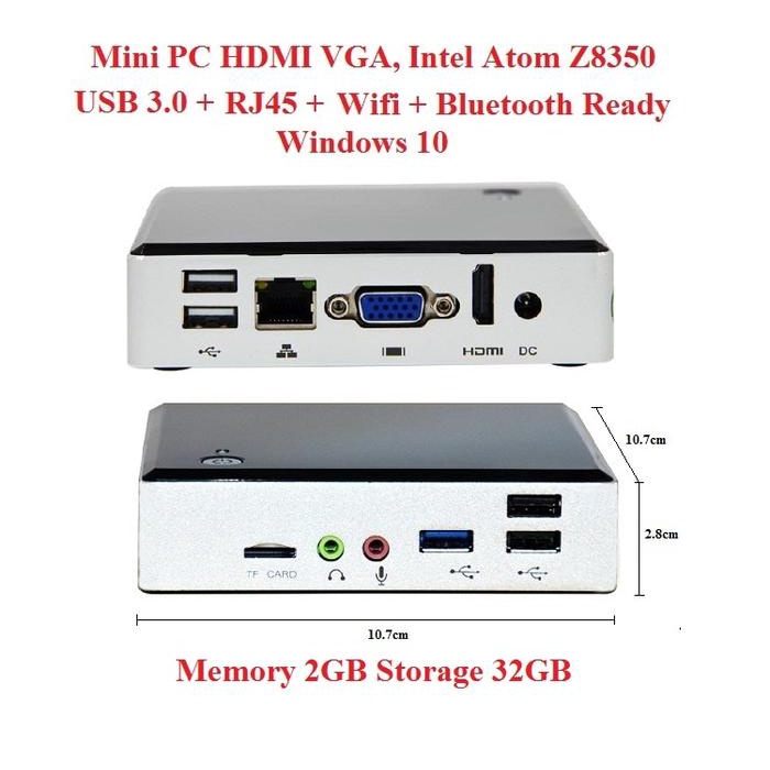 Mini PC HDMI VGA Intel Atom 2GB 2/32GB Win10 Wintel NUC MiniPC z8350
