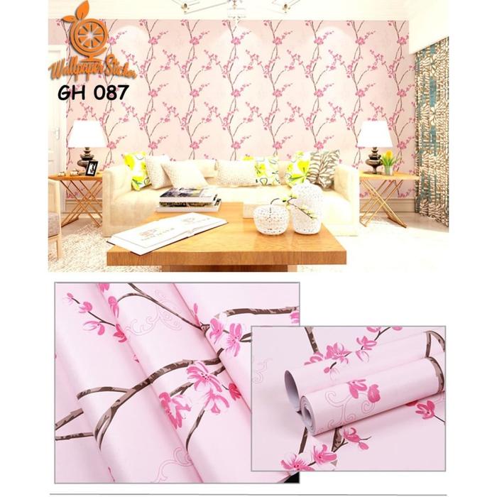 087 Pink wer Walpaper Bunga Pink Dinding 10 m X 45 cm