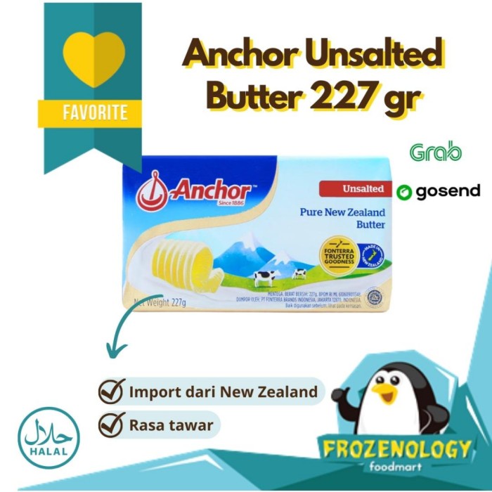 

(TopSeller) Anchor Unsalted butter 200gr Mentega Tawar Import Halal