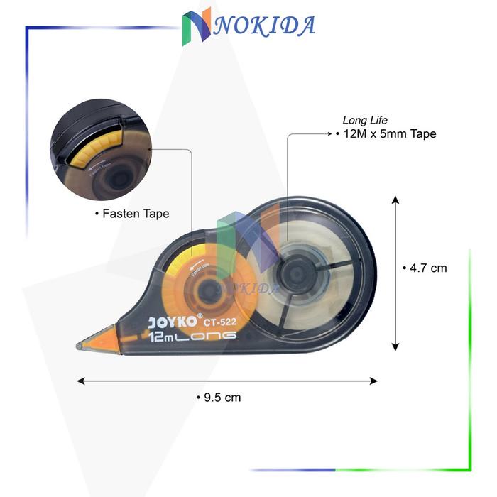 

Nokida Tip Ex Kertas Pita Joyko 6 Set Ct-522-02/12 Pcs / Correction Tape X Roll 1 Box
