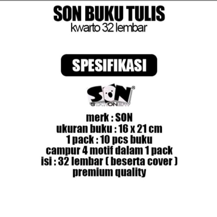 

Buku Tulis Son Kwarto 32 Lembar (10 Pcs) Murah.