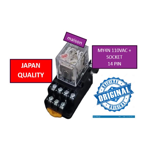 RELAY MY4N 110VAC + SOCKET 14 PIN RELAY MY4 110VAC