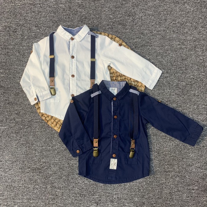 Kemeja bayi laki laki / anak cowok putih import & suspender branded