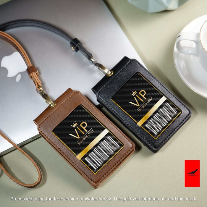 

pintar- id card holder 2 sisi kulit lanyard kulit 2 MIKA magnet multifungsi