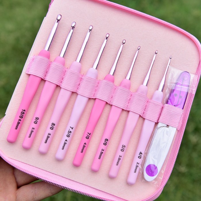 pintar-  Jarum Rajut Hakpen Set Tulip Etimo Rose Pink Crochet Hook Gagang Karet