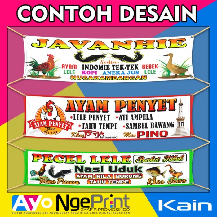 pintar-  Sablon Spanduk Kain Warung Pecel Lele Sari Laut - BAHAN KAIN SATIN