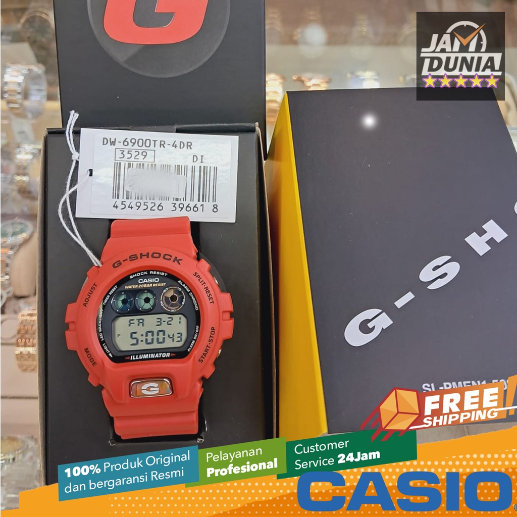 JAM TANGAN PRIA CASIO DIGITAL ORIGINAL RUBBER RED 30TH ANNIVERSARY OF DW-6900 G-SHOCK DW 6900TR 4D G