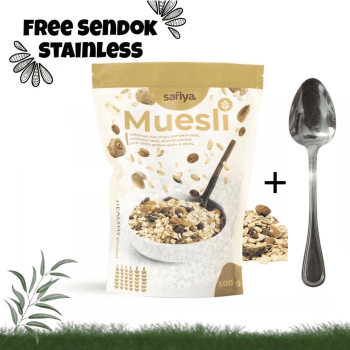 

OBRAL FREE SENDOK STAINLESS Muesli Safiya 500Gr Sereal dan Makanan Ringan Sehat Food Granola Oatmeal