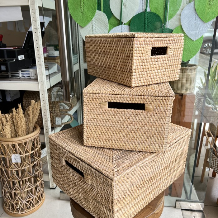 READY STOK Keranjang Tutup Rotan / Kotak Rotan Tutup Keranjang Rotan Tutup KTR01