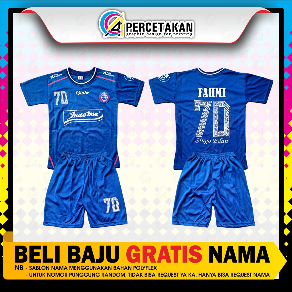 JERSEY BOLA AREMA FC TERBARU SETELAN GRATIS SABLON NAMA PAKAIAN BAJU KAOS FUTSAL OLAHRAGA ANAK COD