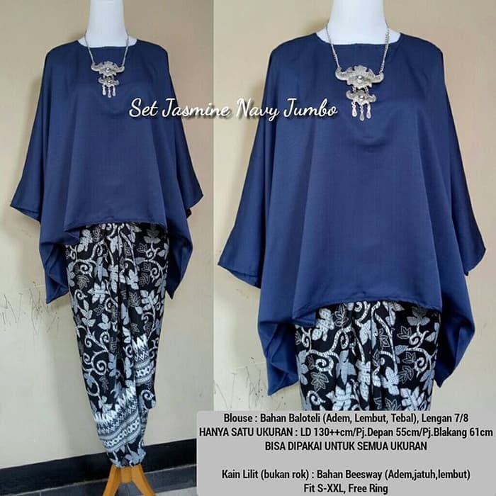 New Setelan Kebaya Modern Batwing Warna Biru Original