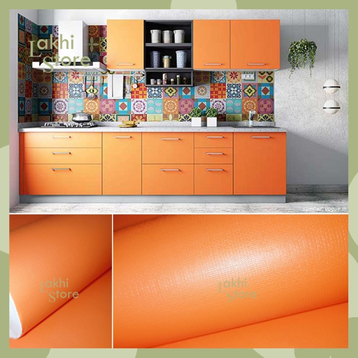 KOMPLIT Stiker Kertas PVC Warna Orange Polos Wallpaper Dinding Dekorasi Rumah