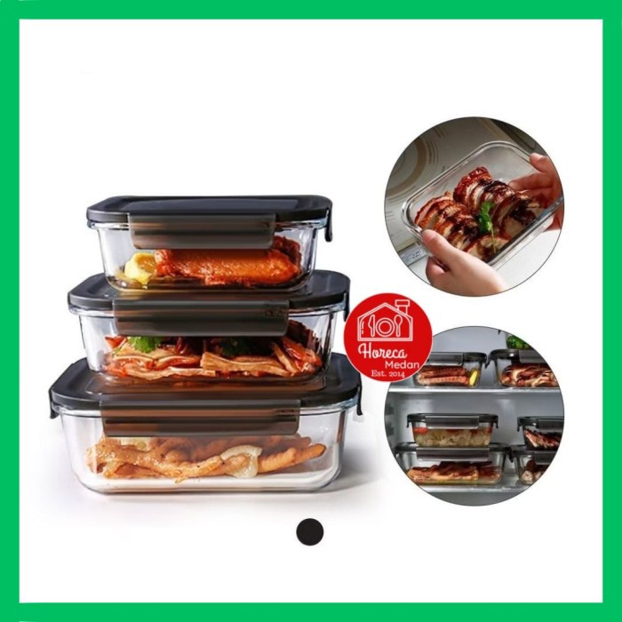 PREMIUM Lunch Box Kaca Oven Microwavable / glass Food Container Wadah kedap udara tutup plastik